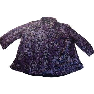 George Geometric Print Button Down Blouse 3X 22W-24W Women Purple 3/4 Sleeve Top